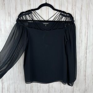 Express NWT black caged strappy blouse XS